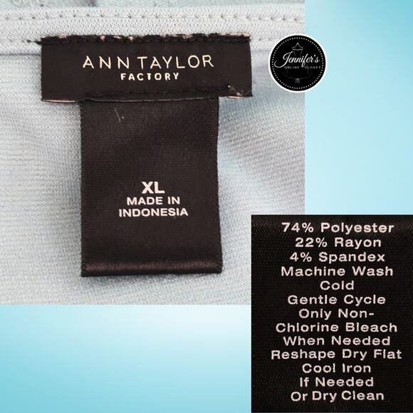 Ann Taylor Factory Blue Scoop Neck 3/4 Bell Sleeve Pullover Top Size XL - Picture 7 of 9